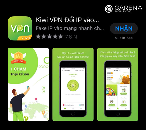Phần Mềm Fake IP Kiwi VPN Hiện Đang Có Trên Gooplay Và App Store